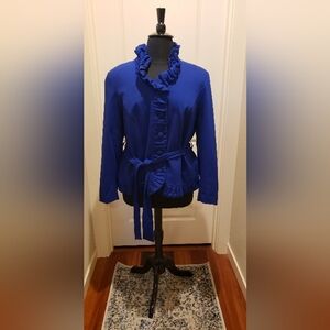 INC  Royal Blue Winter-Weight Ruffled Women's Blazer W/ Removable belt